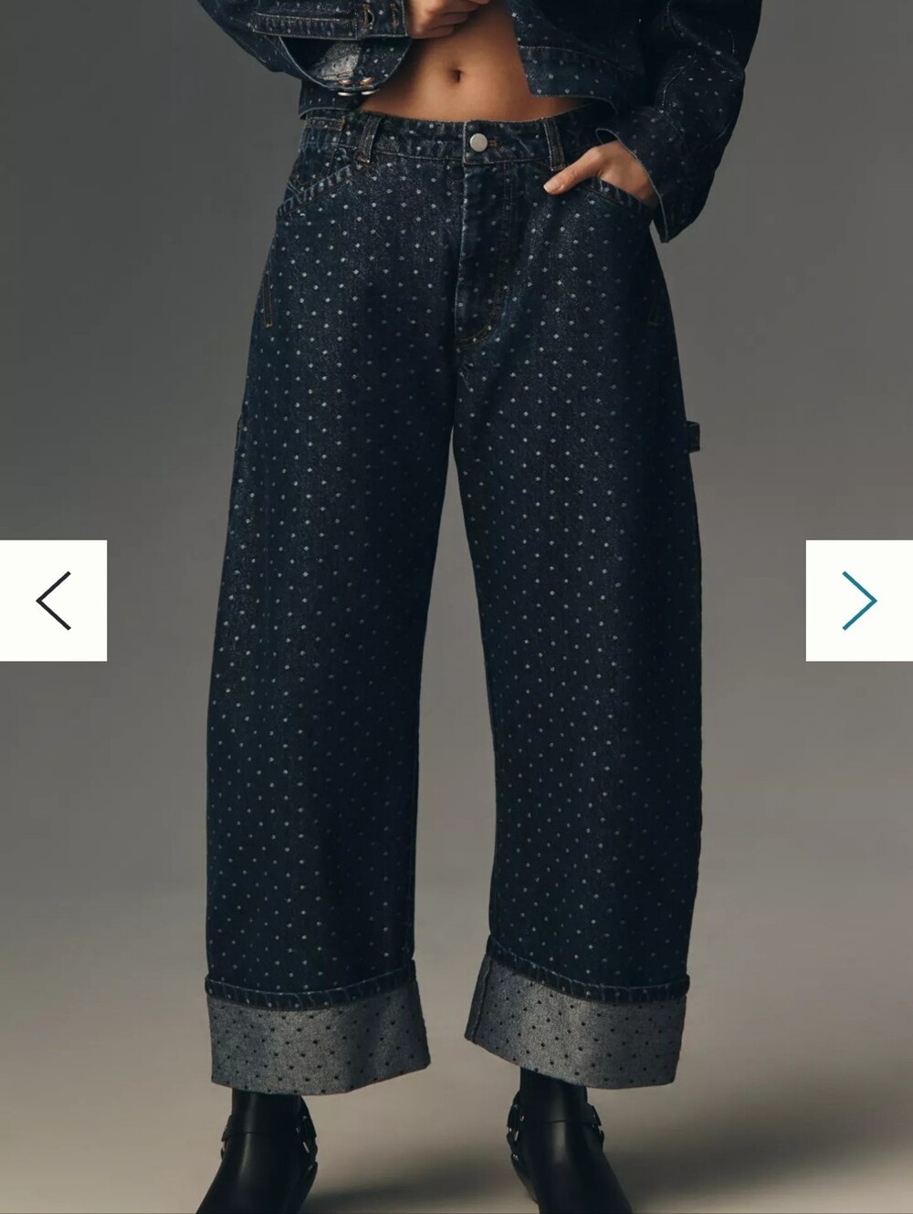 Anthropologie Dark Blue Wide-Leg Polka Dot Jeans - Picture 3 of 6